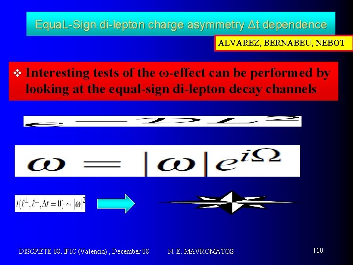 Equa. L-Sign di-lepton charge asymmetry Δt dependence ALVAREZ, BERNABEU, NEBOT v Interesting tests of