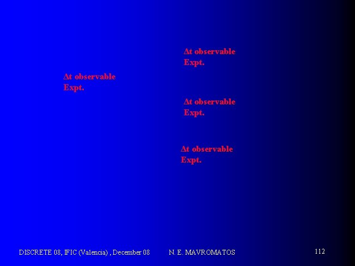 Δt observable Expt. DISCRETE 08, IFIC (Valencia) , December 08 N. E. MAVROMATOS 112