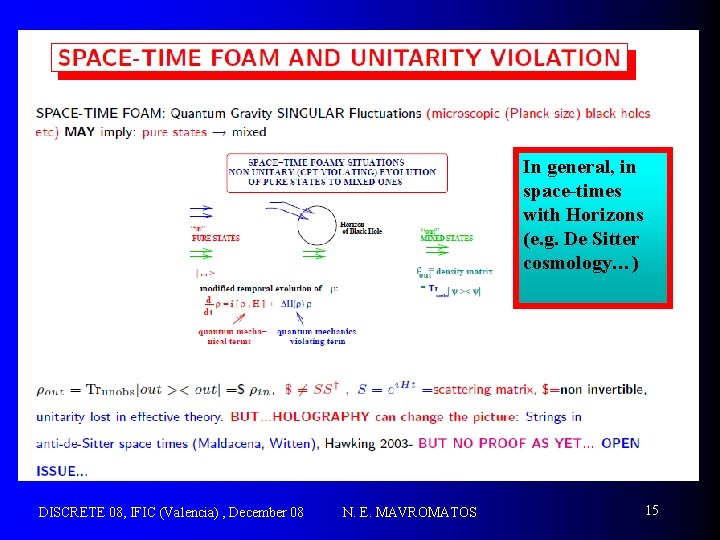 In general, in space-times with Horizons (e. g. De Sitter cosmology…) DISCRETE 08, IFIC