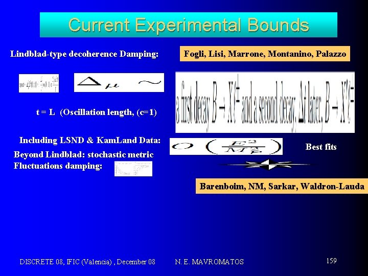 Current Experimental Bounds Lindblad-type decoherence Damping: Fogli, Lisi, Marrone, Montanino, Palazzo t = L