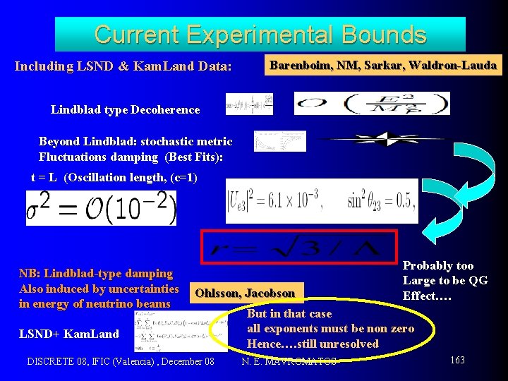 Current Experimental Bounds Including LSND & Kam. Land Data: Barenboim, NM, Sarkar, Waldron-Lauda Lindblad