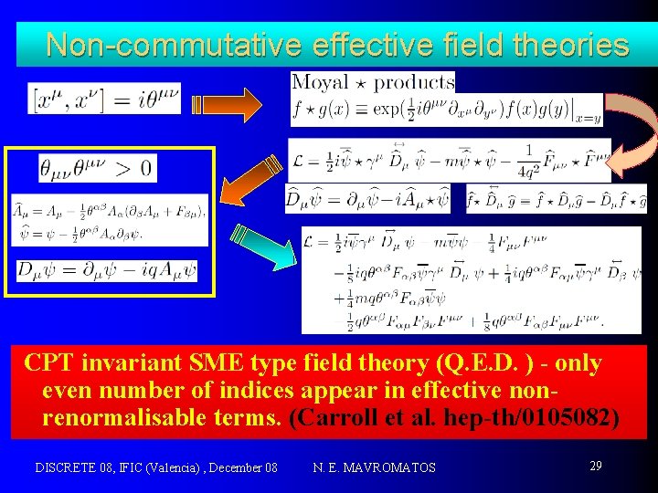 Non-commutative effective field theories CPT invariant SME type field theory (Q. E. D. )