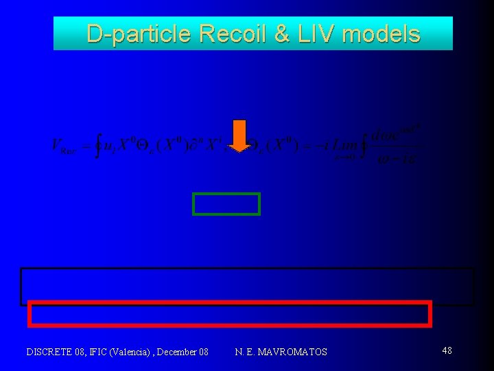 D-particle Recoil & LIV models DISCRETE 08, IFIC (Valencia) , December 08 N. E.