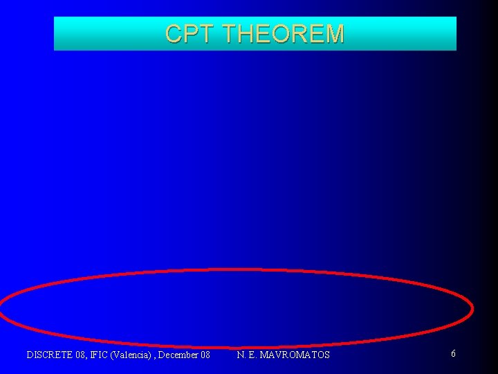 CPT THEOREM DISCRETE 08, IFIC (Valencia) , December 08 N. E. MAVROMATOS 6 
