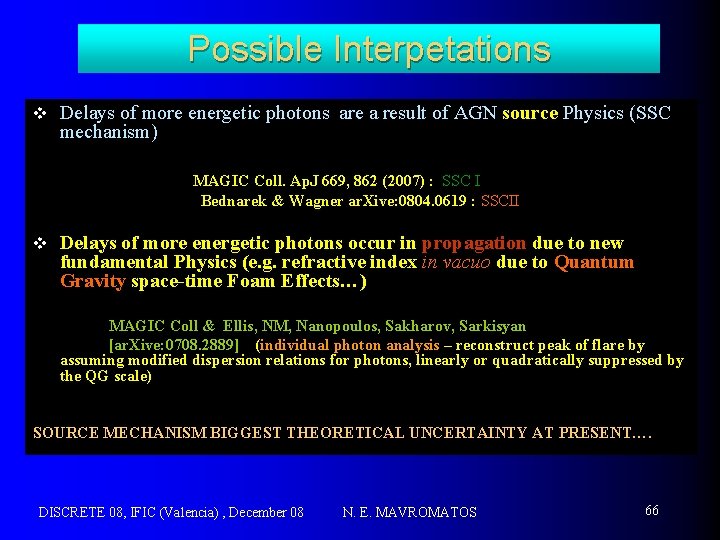 Possible Interpetations v Delays of more energetic photons are a result of AGN source