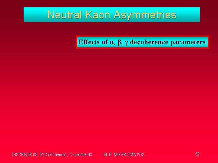 Neutral Kaon Asymmetries Effects of α, β, γ decoherence parameters DISCRETE 08, IFIC (Valencia)