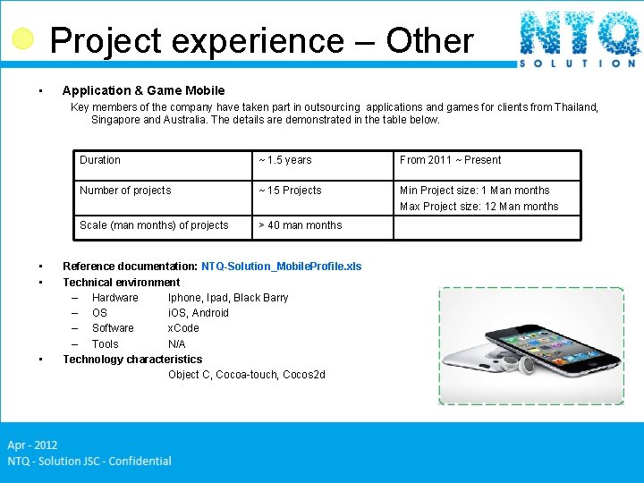 Project experience – Other • Application & Game Mobile Key members of the company Project experience – Other • Application & Game Mobile Key members of the company