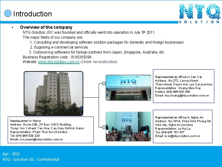 Introduction • Overview of the company NTQ-Solution JSC was founded and officially went into Introduction • Overview of the company NTQ-Solution JSC was founded and officially went into