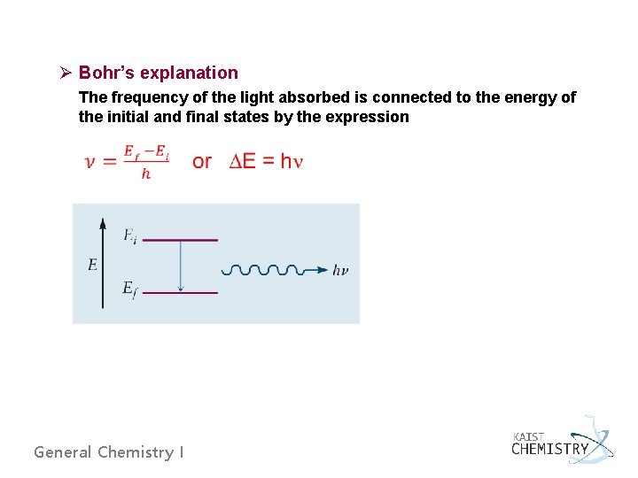 Ø Bohr’s explanation The frequency of the light absorbed is connected to the energy