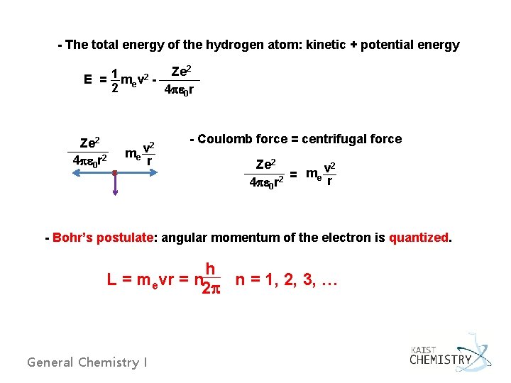 - The total energy of the hydrogen atom: kinetic + potential energy Ze 2