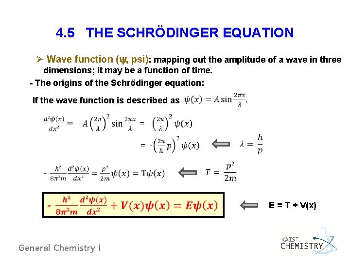 4. 5 THE SCHRÖDINGER EQUATION Ø Wave function (y, psi): mapping out the amplitude