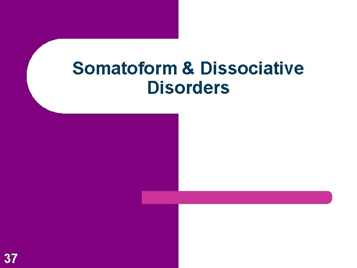 Somatoform & Dissociative Disorders 37 