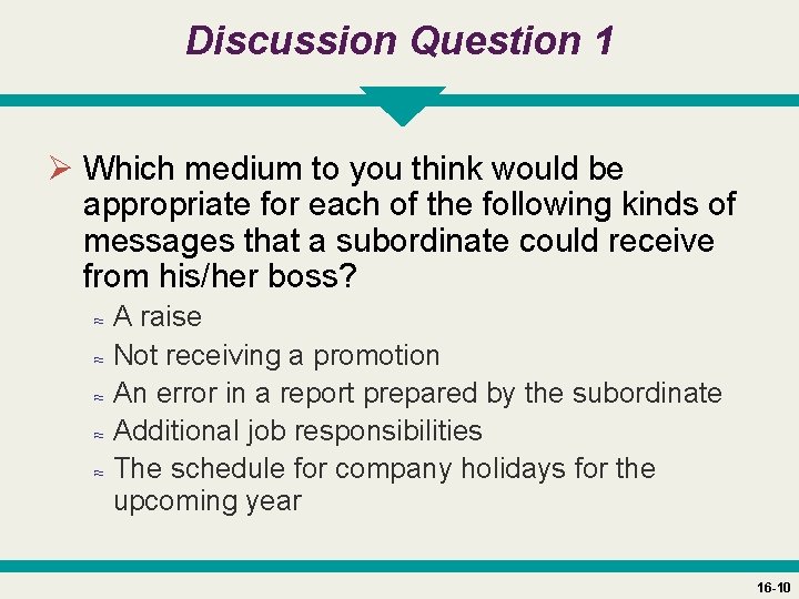 Discussion Question 1 Ø Which medium to you think would be appropriate for each