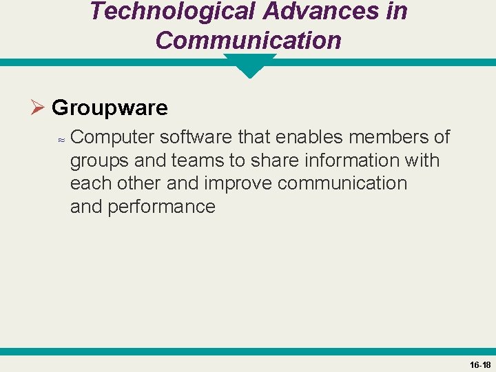 Technological Advances in Communication Ø Groupware ≈ Computer software that enables members of groups