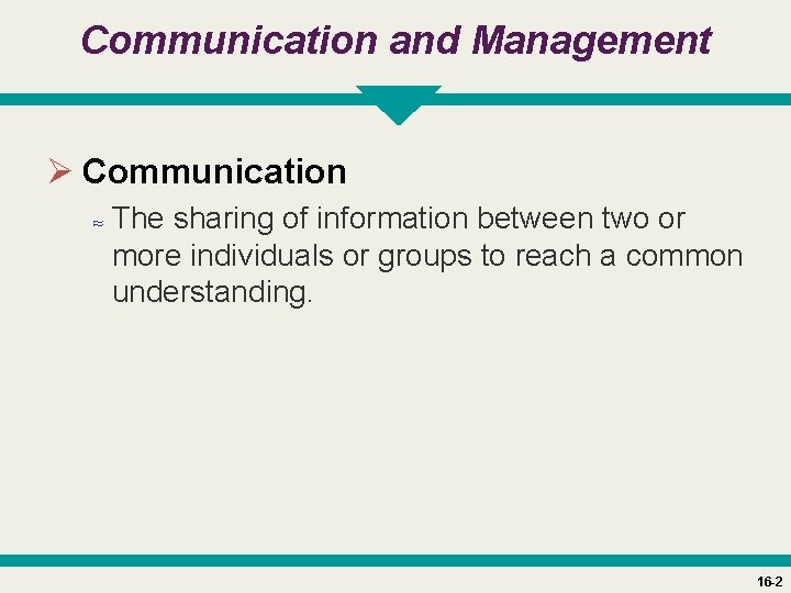 Communication and Management Ø Communication ≈ The sharing of information between two or more