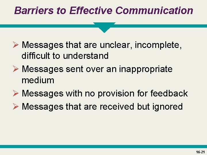 Barriers to Effective Communication Ø Messages that are unclear, incomplete, difficult to understand Ø