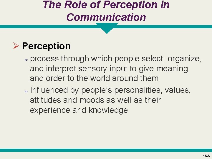 The Role of Perception in Communication Ø Perception ≈ process through which people select,
