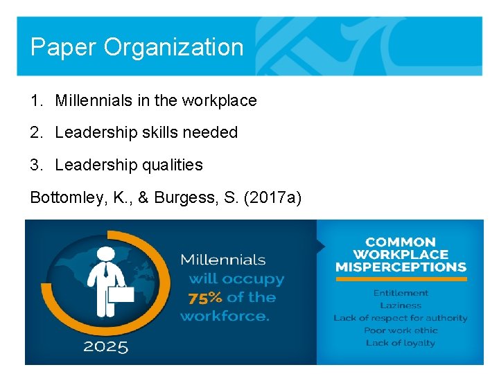 Paper Organization 1. Millennials in the workplace 2. Leadership skills needed 3. Leadership qualities