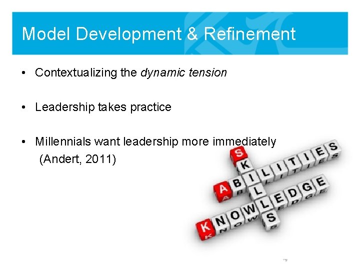 Model Development & Refinement • Contextualizing the dynamic tension • Leadership takes practice •