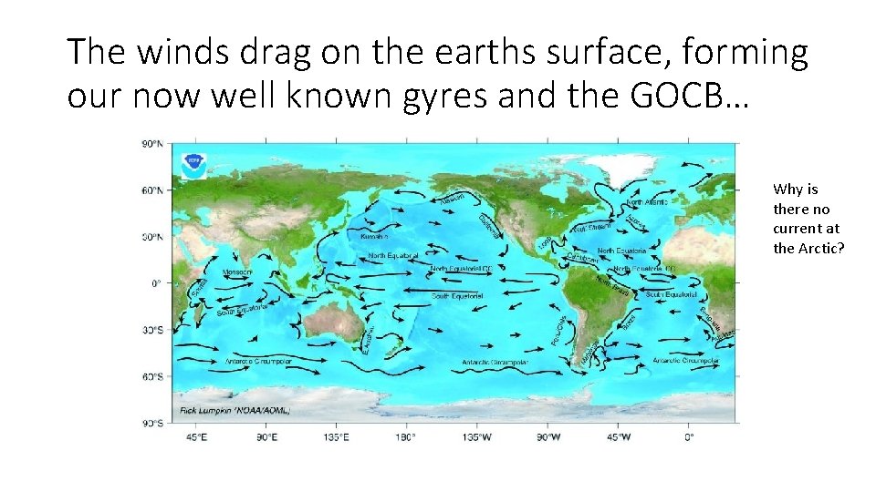 The winds drag on the earths surface, forming our now well known gyres and