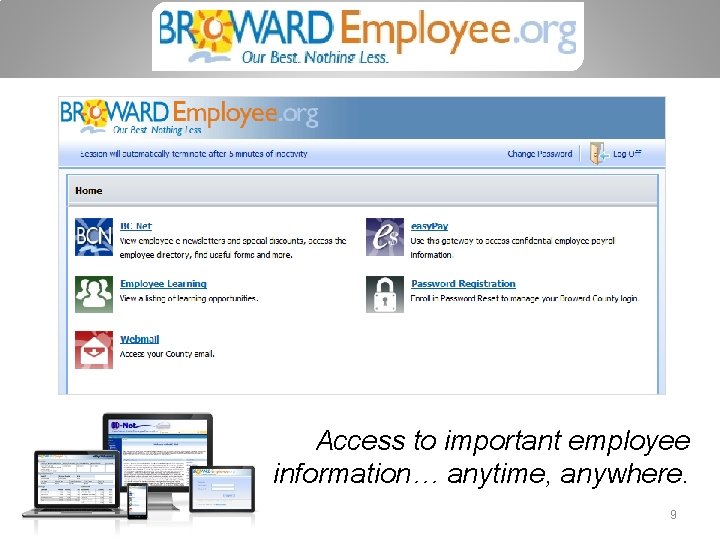 Access to important employee information… anytime, anywhere. 7/24/2013 9 Access to important employee information… anytime, anywhere. 7/24/2013 9