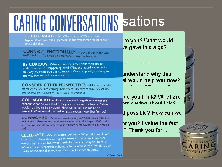 Caring Conversations – – – What matters to you? What would happen if we