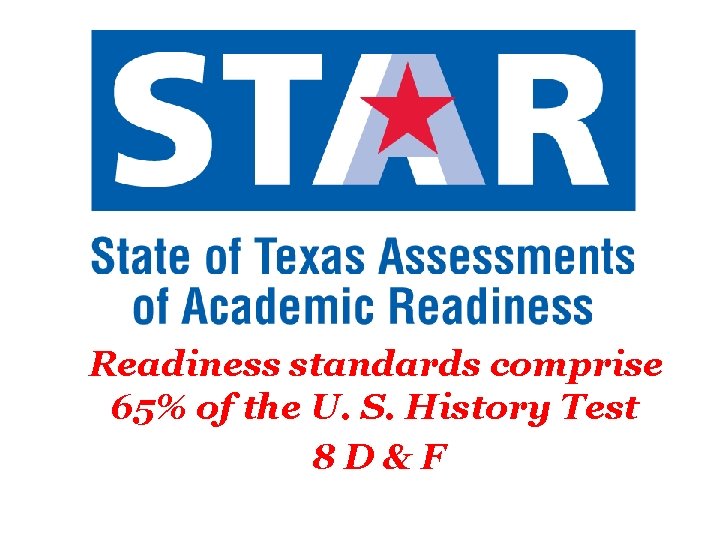 Readiness standards comprise 65% of the U. S. History Test 8 D&F 