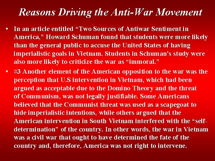 Reasons Driving the Anti-War Movement • In an article entitled “Two Sources of Antiwar
