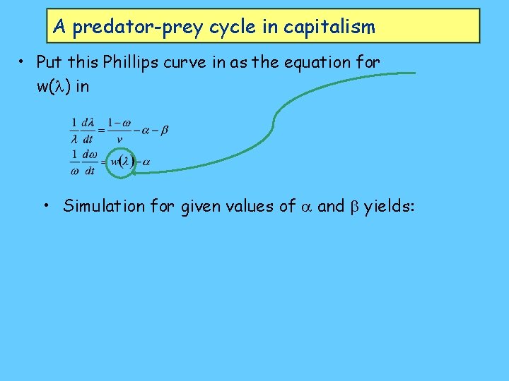 A predator-prey cycle in capitalism • Put this Phillips curve in as the equation