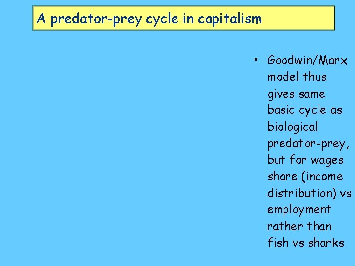 A predator-prey cycle in capitalism • Goodwin/Marx model thus gives same basic cycle as