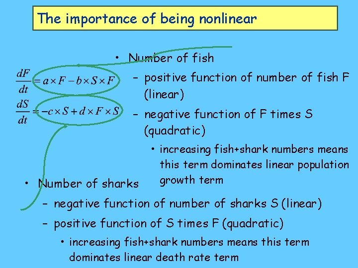 The importance of being nonlinear • Number of fish – positive function of number