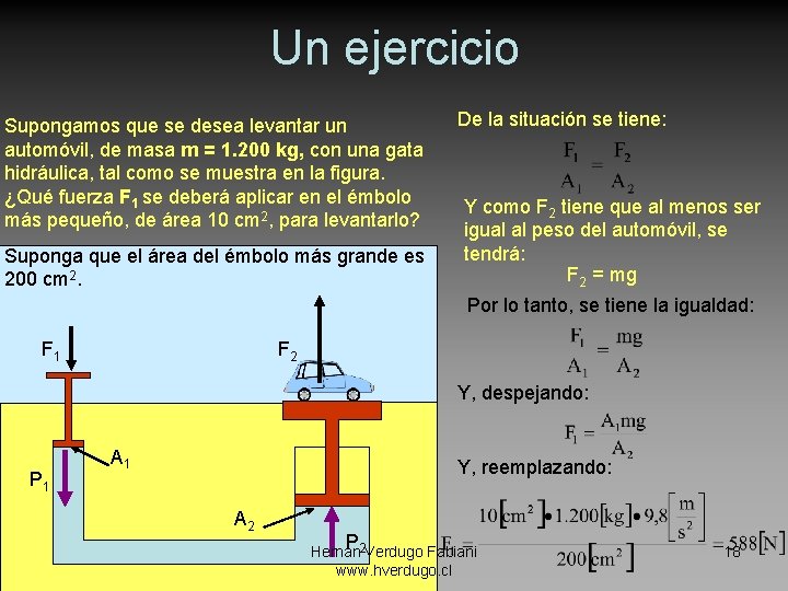 Un ejercicio Supongamos que se desea levantar un automóvil, de masa m = 1.