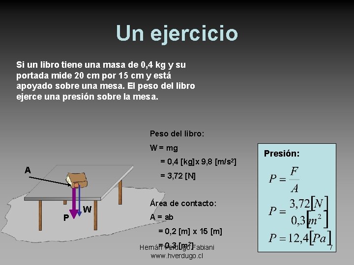 Un ejercicio Si un libro tiene una masa de 0, 4 kg y su