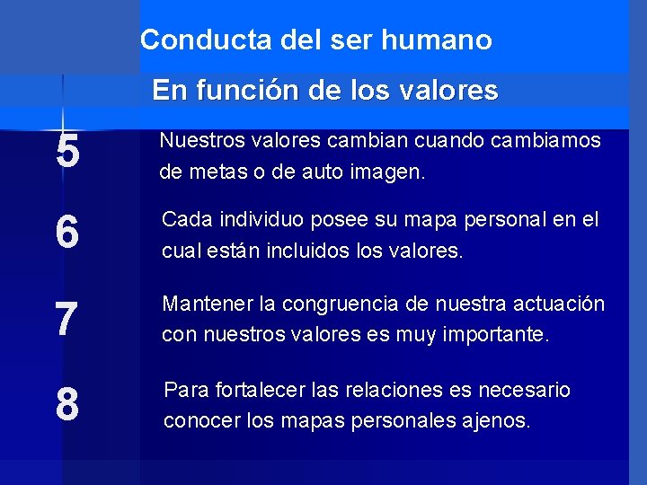 Conducta del ser humano En función de los valores 5 Nuestros valores cambian cuando