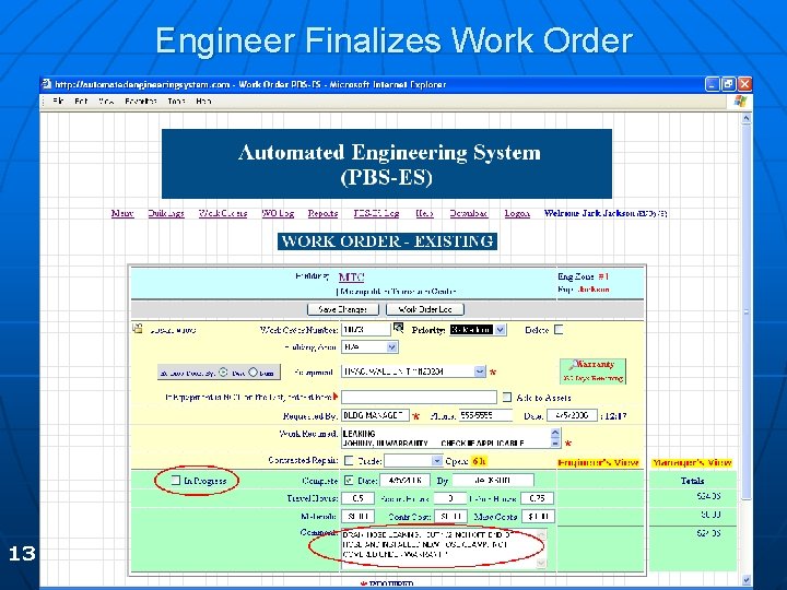 Engineer Finalizes Work Order 13 