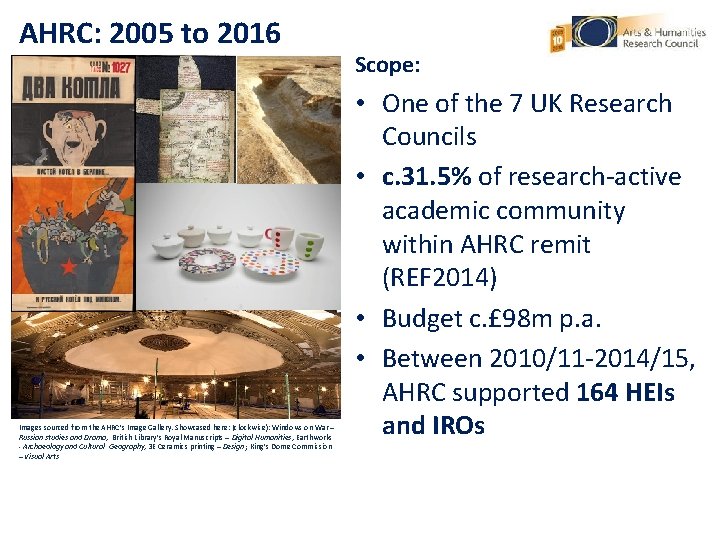 AHRC: 2005 to 2016 Images sourced from the AHRC’s Image Gallery. Showcased here: (clockwise):