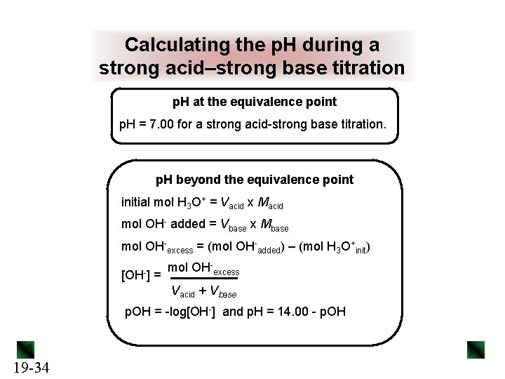 Calculating the p. H during a strong acid–strong base titration p. H at the