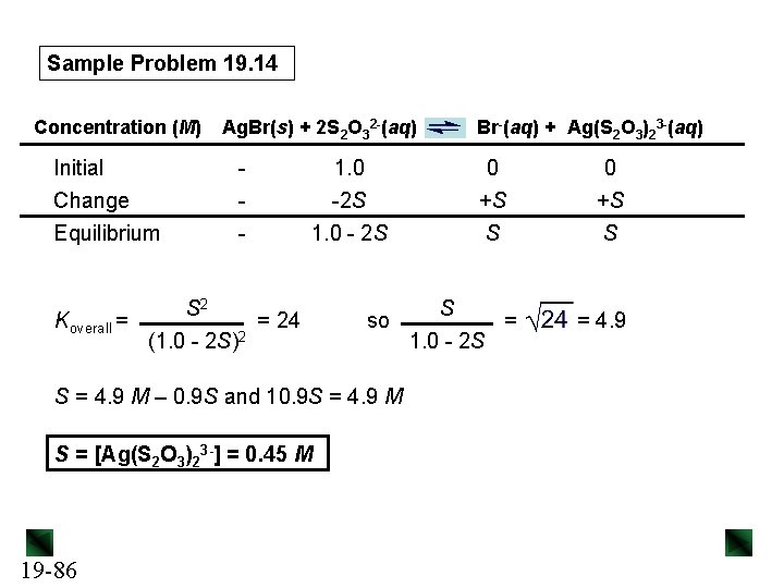 Sample Problem 19. 14 Concentration (M) Ag. Br(s) + 2 S 2 O 32