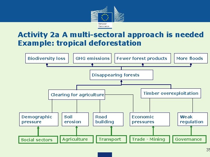 Activity 2 a A multi-sectoral approach is needed Example: tropical deforestation Biodiversity loss GHG