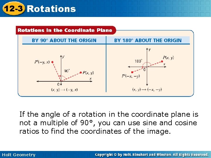 12 -3 Rotations If the angle of a rotation in the coordinate plane is