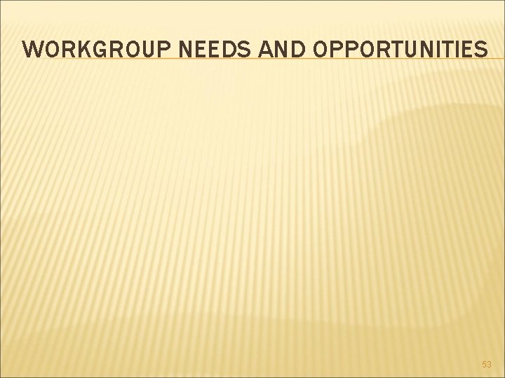 WORKGROUP NEEDS AND OPPORTUNITIES 53 