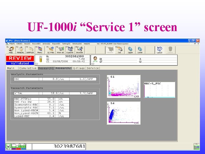UF-1000 i “Service 1” screen 