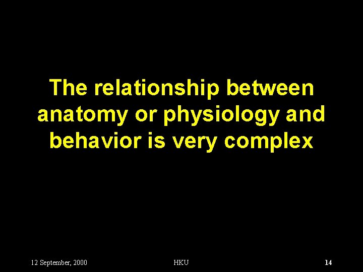 The relationship between anatomy or physiology and behavior is very complex 12 September, 2000