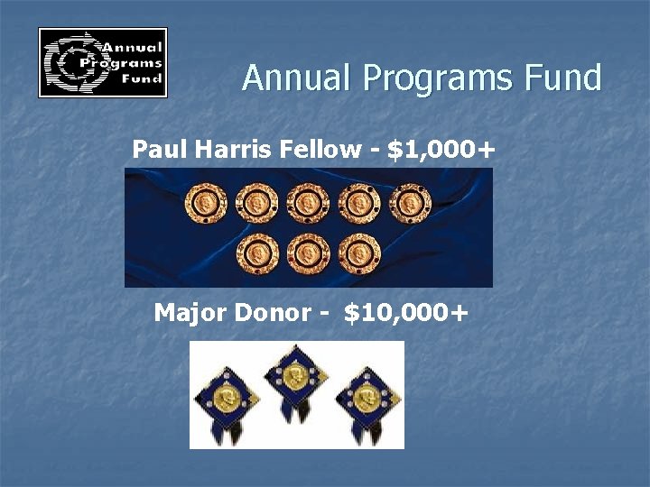 Annual Programs Fund Paul Harris Fellow - $1, 000+ Major Donor - $10, 000+