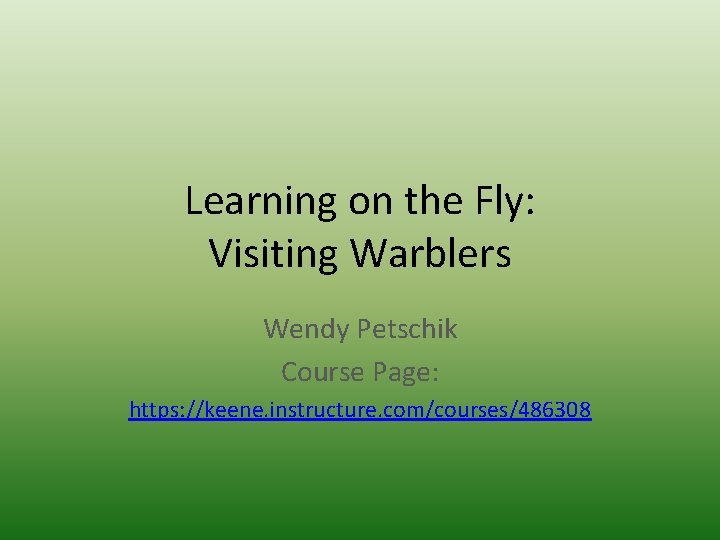 Learning on the Fly: Visiting Warblers Wendy Petschik Course Page: https: //keene. instructure. com/courses/486308