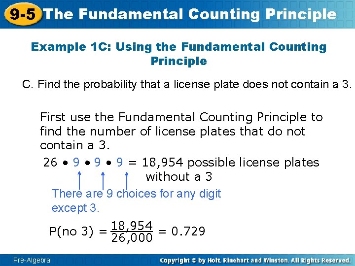 9 -5 The Fundamental Counting Principle Example 1 C: Using the Fundamental Counting Principle