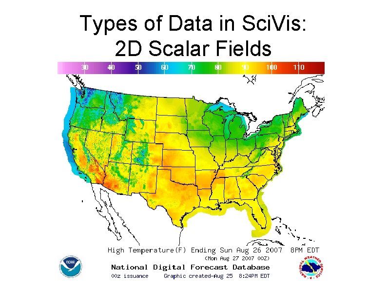 Types of Data in Sci. Vis: 2 D Scalar Fields 