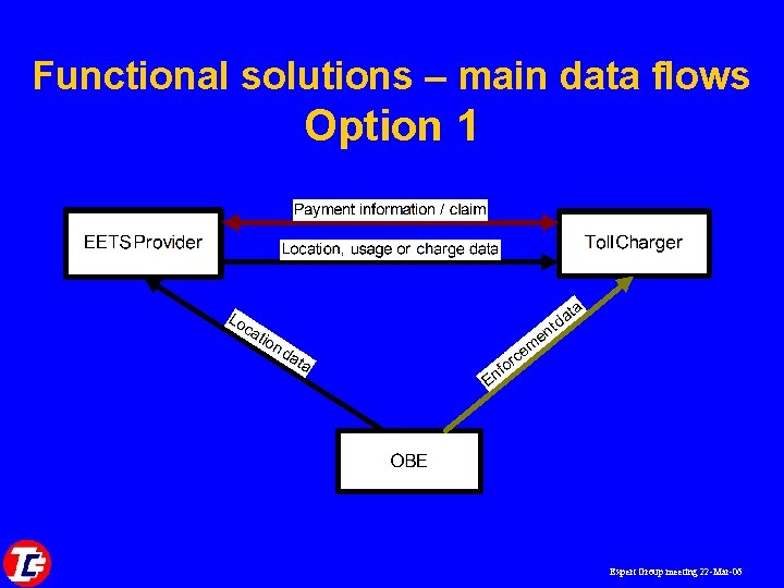 Functional solutions – main data flows Option 1 Expert Group meeting 22 -Mar-06 