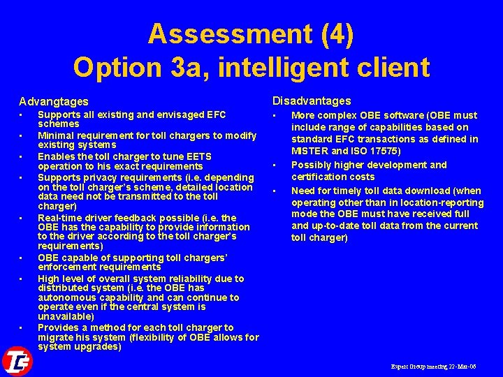 Assessment (4) Option 3 a, intelligent client Advangtages Disadvantages • • • Supports all