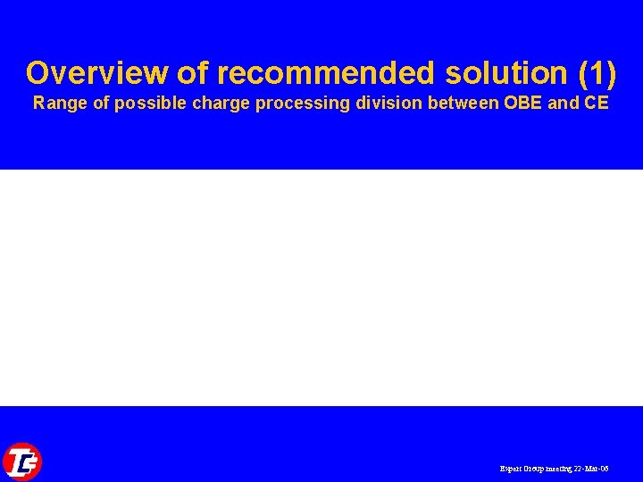 Overview of recommended solution (1) Range of possible charge processing division between OBE and